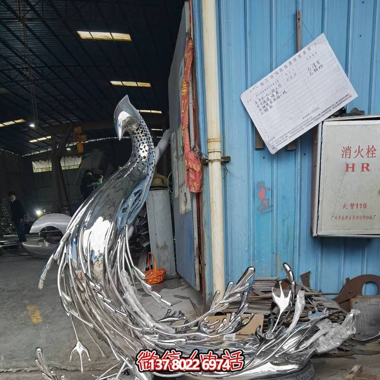 鳳凰不銹鋼雕塑主題水景工藝品擺件