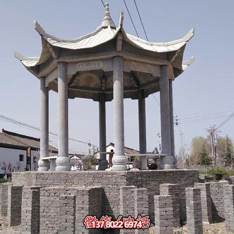 仿古做舊給戶外公園帶來經典青石石雕涼亭