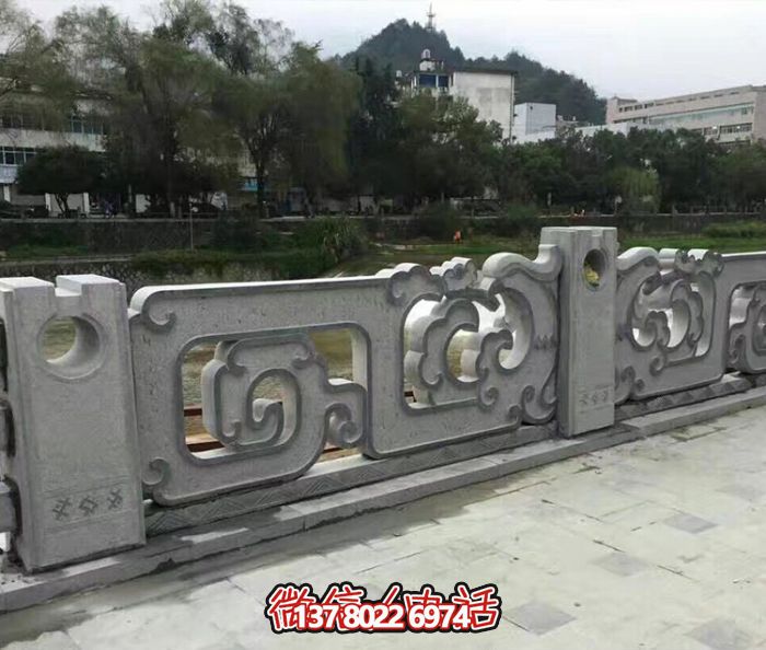 復古鏤空花紋欄桿，防護河道街邊青石