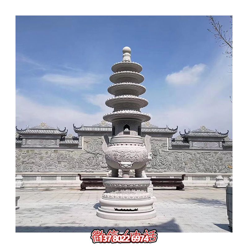 花崗巖石塔寺廟燒香七寶塔石雕