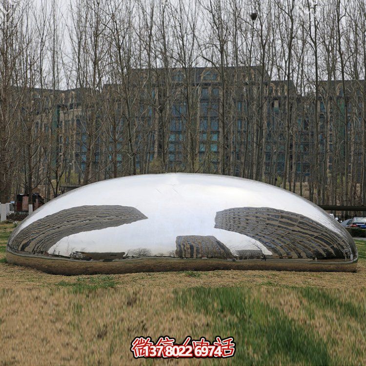 公園草地擺放不銹鋼鏡面鵝卵石景觀擺件