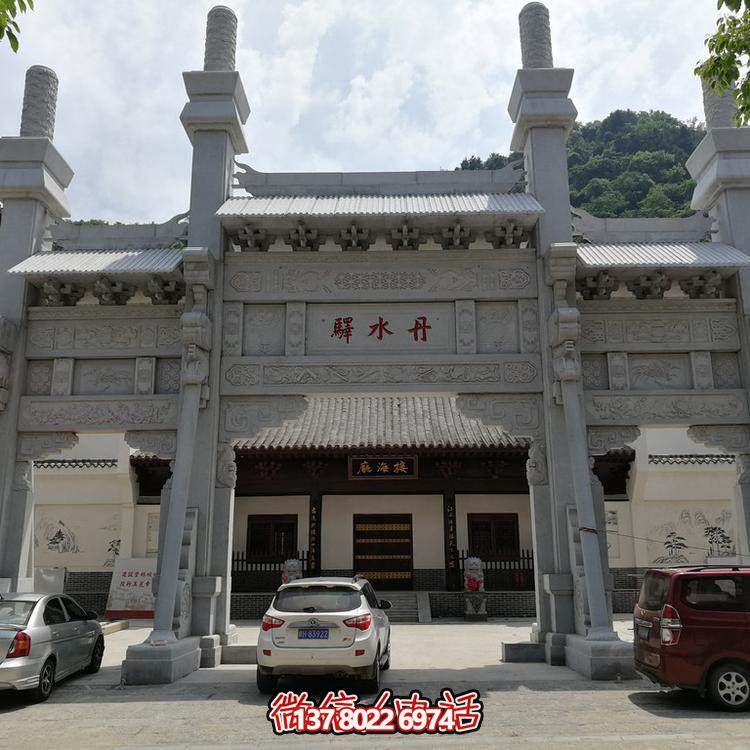 青石天然大理石雕刻中式園林寺院三門石牌坊